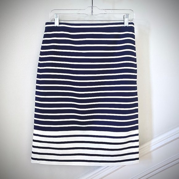 J. Crew Navy/White Striped Colorblock Pencil Skirt - Picture 2 of 11